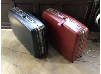 Samsonite Blue & Red Suitcases On Wheels, Keys Included - Set Of 2