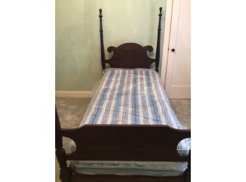 19th Century Sheridan Style English Four Post Solid Mahogany Twin Sized Bed Frame