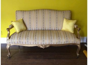 19th Century Louis XV Style Gilded Walnut Sofa On Caster Wheels