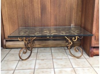 Hand Forged Italian Wrought Iron Base Glass Coffee Table