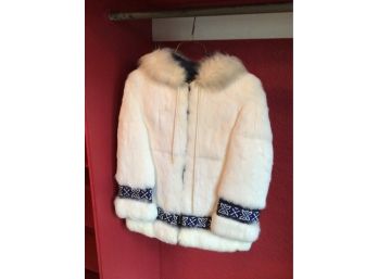 Revillon Boutique Children's White Rabbit Fur Coat With Blue Trim