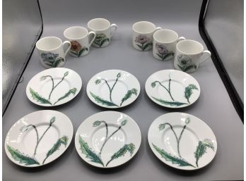 Taste Setter Collection Porcelain Floral Demitasse Cups & Plates