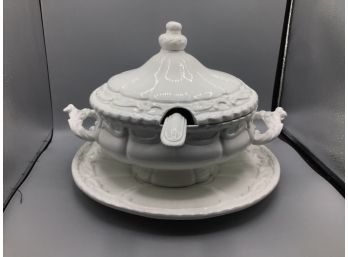 Porcelain Soup Tureen With Serving Spoon & Plate