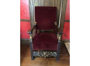 Red Velvet Vintage Upholstered Solid Wood Captain's Chair