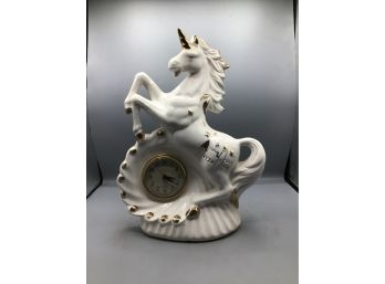 Unicorn Ceramic Glazed Quartz Mantle Clock
