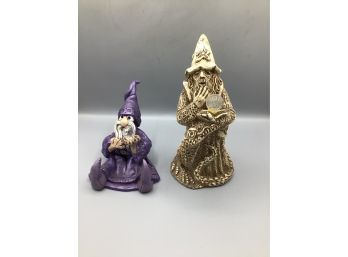 Wizard Figurines - Ceramic Hand Crafted - 2 Total