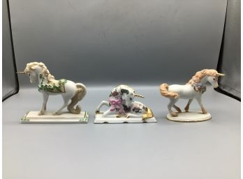 The Franklin Mint 1991 Porcelain Hand Painted Unicorn Figurines - 3 Total