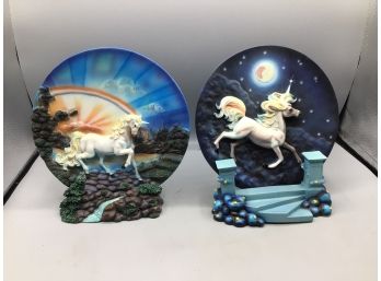 Medieval Legends Collection Resin Unicorn Style Plate With Stands - 2 Total