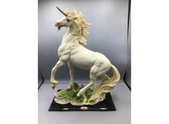 De Capoli Collection Resin Unicorn Sculpture With Wood Base