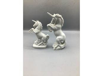 1988 Spencer Gifts Ceramic Unicorn Figurines - 2 Total