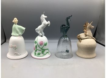 Hand Painted Unicorn Style Ceramic / Glass Bells - 4 Total