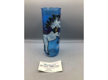 Mystical Glassworks Hand Painted Unicorn Pattern Vase