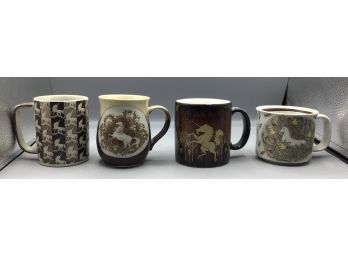 Otagiri Hand Crafted Unicorn Pattern Mugs With Assorted Ceramic Mugs - 4 Total