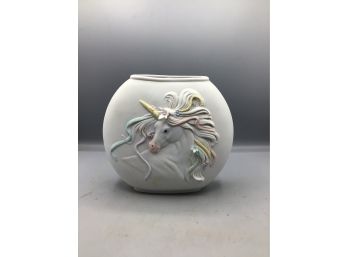 1986 Enesco Ceramic Hand Painted Unicorn Style Vase