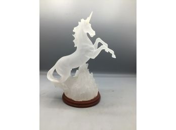 Lucite Lighted Unicorn Style Figurine With Battery Operated Base
