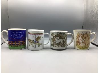 Unicorn Pattern Ceramic Glazed Coffee Mug Set - 4 Total - Made In Japan