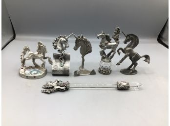 Pewter Unicorn Figurines - 6 Total - Assorted Lot