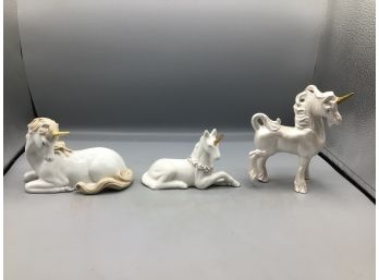 Hand Painted Ceramic Unicorn Figurines - 3 Total