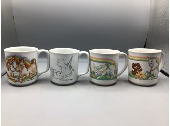 1980s Unicorn Pattern Ceramic Glazed Coffee Mugs - Assorted Lot - 4 Total