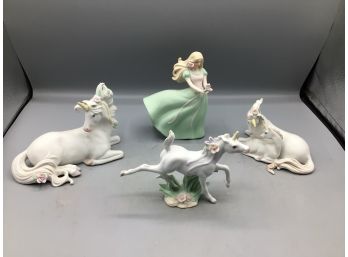 1987/1988 Enesco Porcelain Hand Painted Unicorn Style Porcelain Figurines - 4 Total