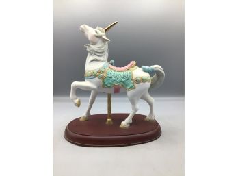 Lenox Porcelain Hand Painted Unicorn Carousel Style Figurine With Wood Base