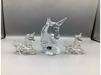 Unicorn Style Glass Paperweights - 3 Total