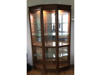 Solid Wood Lighted Curio Cabinet With Two Glass Cabinet Doors - Key Included