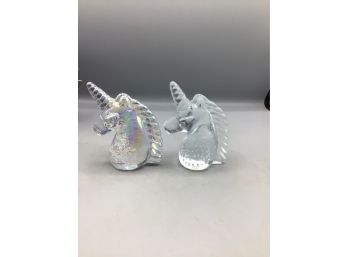 Unicorn Style Glass Paperweights - 2 Total