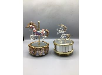 Unicorn Style Plastic / Resin Mirrored Music Box Figurines - 2 Total