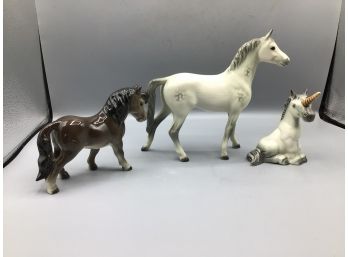Goebel Porcelain Hand Painted Horse / Unicorn Figurines- 3 Total
