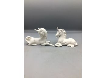 Unicorn Ceramic Hand Painted Figurines - 2 Total
