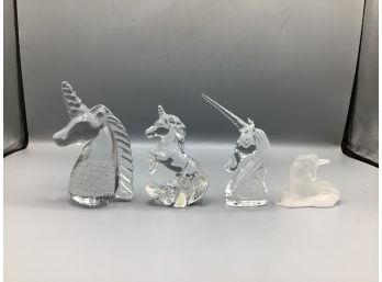 Handcrafted Crystal Unicorn Style Paperweights / Decor - 4 Total