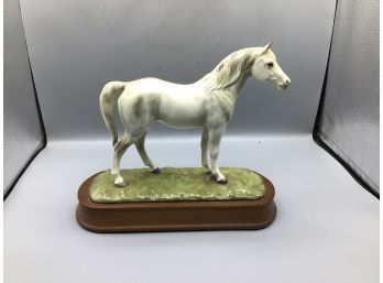 Porcelain Dapple Grey Arabian Horse Figurine On Wood Base Stamped Collection H
