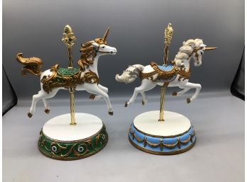 HC Jeweled Unicorn Carousel Collection Resin Figurines - 2 Total