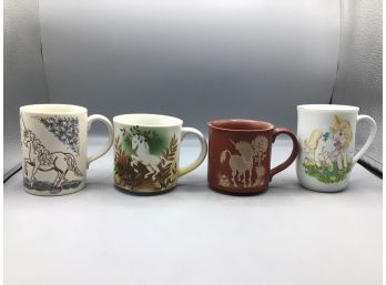 Otagiri Unicorn Pattern Handcrafted Mugs - 4 Total