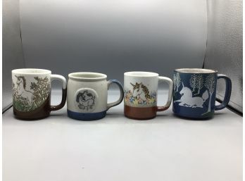 Otagiri Hand Crafted Unicorn Pattern Mugs - 4 Total