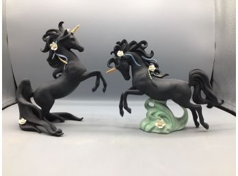 1990 Enesco Unicorn Ceramic Hand Painted Figurines By G.G Santiago