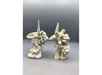 Unicorn Style Handcrafted Clay Figurines - 2 Total