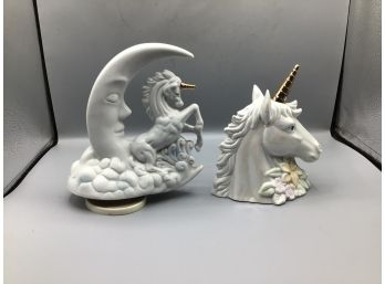 Unicorn Style Ceramic Hand Painted Figurines - 2 Total - Made In Taiwan