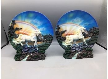 Legend Collection Unicorn Pattern Resin Decorative Plates With Stand - 2 Total