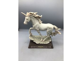 1988 Dear A. Belcari Resin Unicorn Figurine With Wood Base - Made In Italy