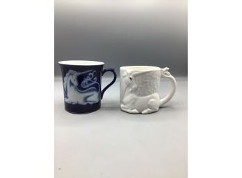 Takashi Ceramic Hand Painted Unicorn Pattern Mugs - 2 Total