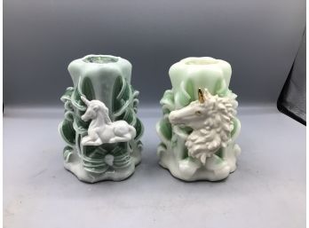 Unicorn Pattern Wax Ribbon Style Sculpture Candles - 2 Total