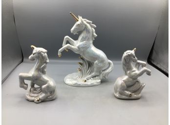 Unicorn Ceramic Hand Painted Figurines - 3 Total