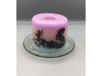1994 Prisms Crafts Earthscape Candle With Etched Glass Unicorn Style Dish