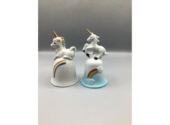 Nanco Unicorn Style Ceramic Hand Painted Bells - 2 Total