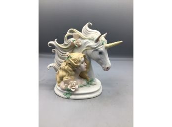 1989 Enesco Unicorn Ceramic Hand Painted Figurine By G.G Santiago