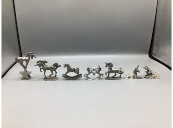 Pewter Unicorn Miniature Figurines - 7 Total