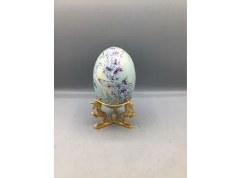 Unicorn Pattern Ceramic Hand Painted Egg Style Decor With Metal Stand