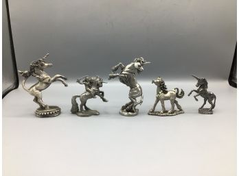 Pewter Unicorn Figurines - 5 Total